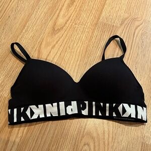 Victoria's Secret PINK Wireless Logo Band Bra Black White Pink Padded